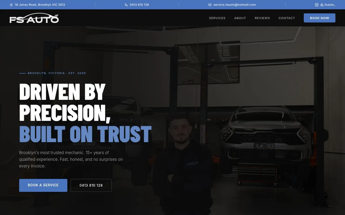 Desktop view of the FS Auto Servicing website that Melvo rebuilt